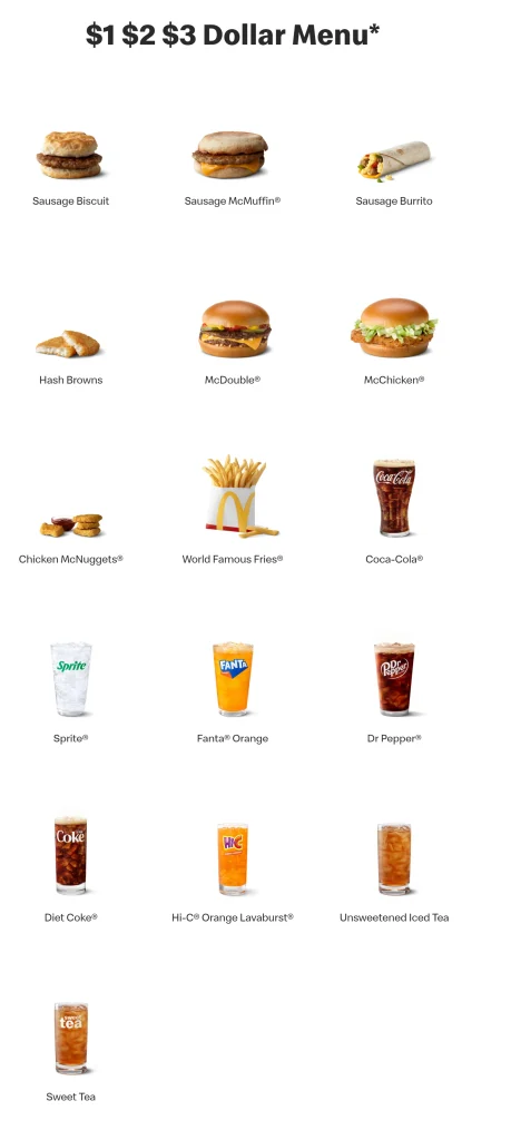 $1 $2 $3 Dollar Menu Prices